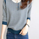 Round Neck Slit Opening Check Knit - 2 Colors Available - liwisi