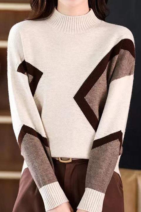 Bottle Neck Jacquard Bi-Color Knit - 4 Colors Available - liwisi