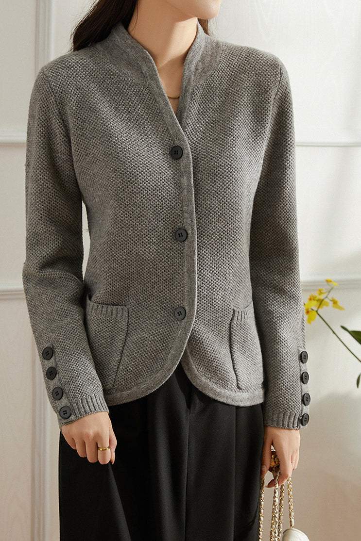 Key Neck Button Decor Knit Cardigan - 3 Colors Available - liwisi