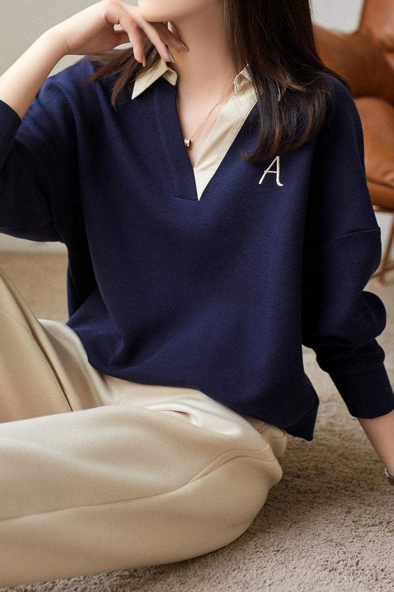 Skipper Collar Logo Embroidered Sweatshirt - 2 Colors Available - liwisi