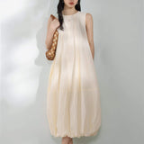Round Neck Long Balloon Tank Dress with Lining - liwisi