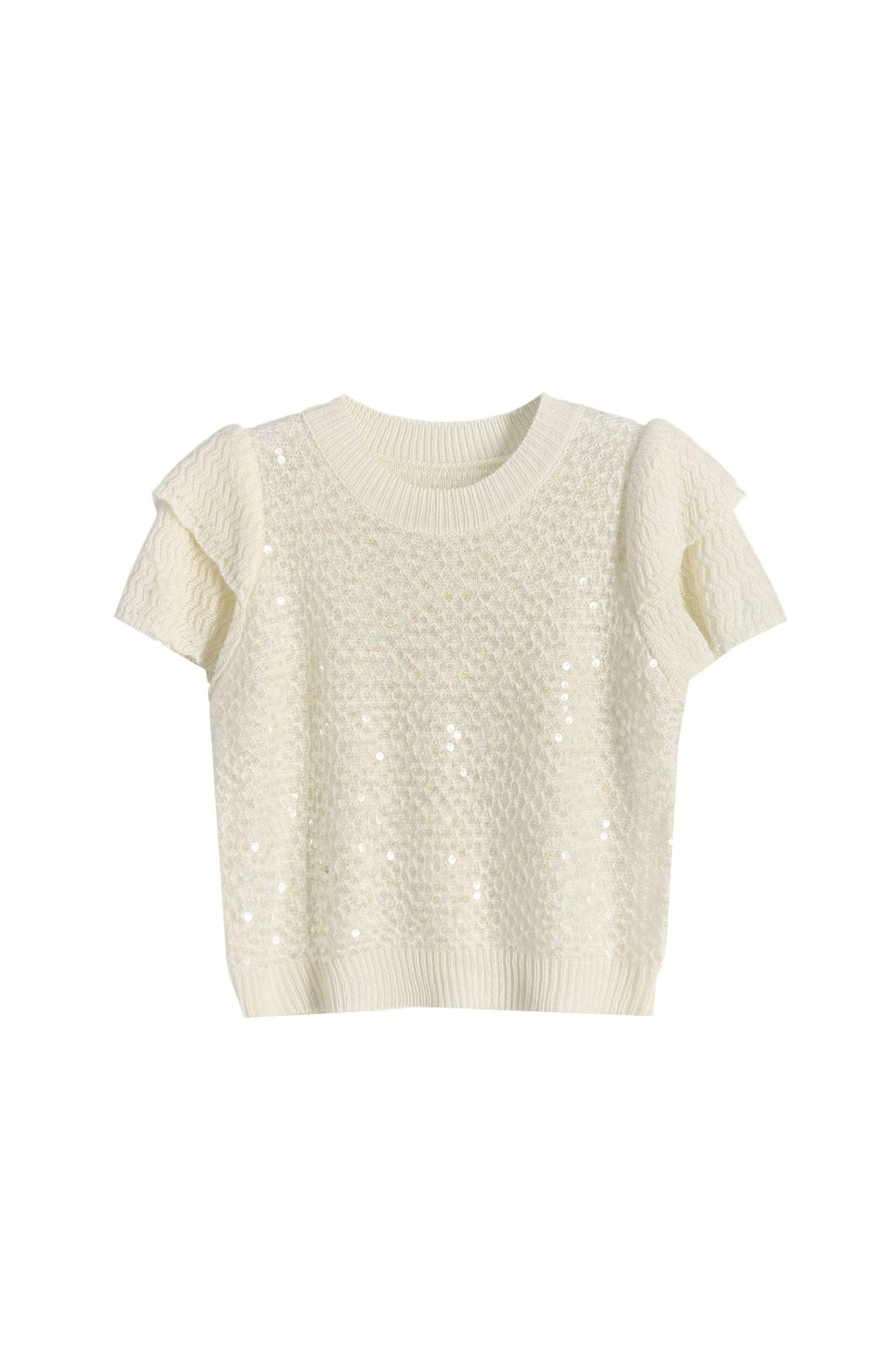 Round Neck Glitter Decor Double Sleeve Knit - 3 Colors Available - liwisi