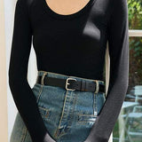 Solid-color round-neck knitted sweater - liwisi
