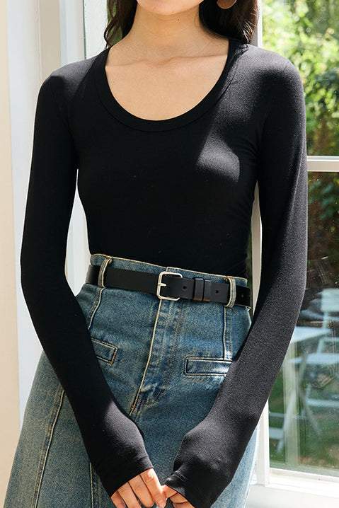 Solid-color round-neck knitted sweater - liwisi