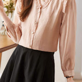 Lace V-neck solid-color shirt - liwisi