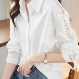 Sheer Lace Contrast Drop Shoulder Shirt - liwisi