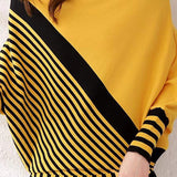 Round Neck Drop Shoulder Striped Contrast Knit - 5 Colors Available - liwisi
