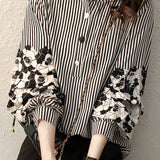 Striped lantern-sleeve shirt that is slimming and all-match - liwisi