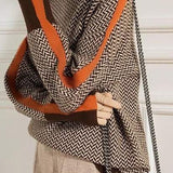 Contrast-color high-neck knitted sweater - liwisi