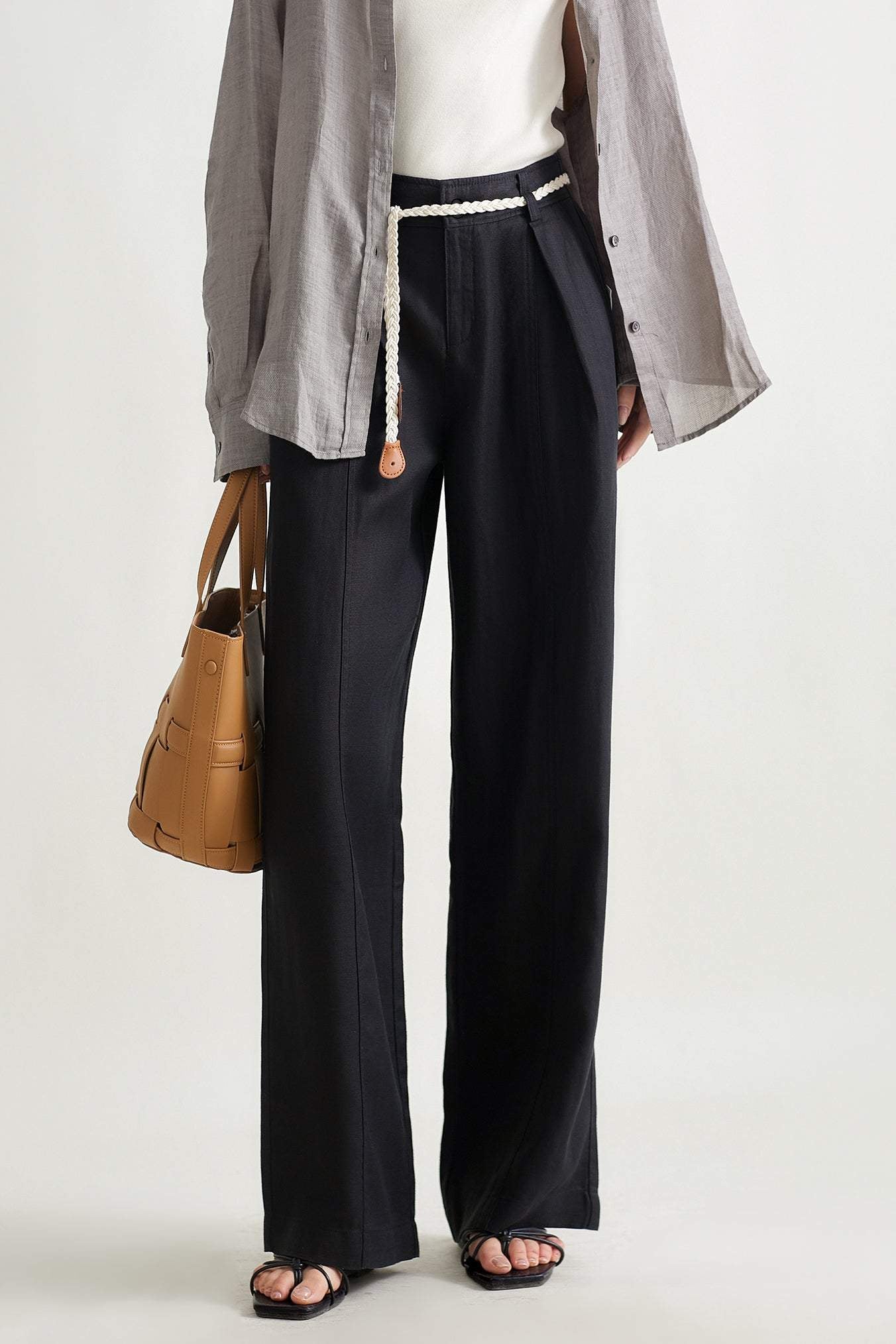 Woven Belt Casual Maxi Pants - 3 Colors Available - liwisi