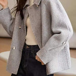 Stand Collar Double Button Melton Coat with Lining - liwisi