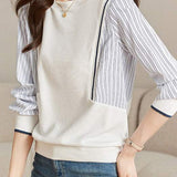 Casual Loose-fit Striped Panel Mock Hoodie - liwisi
