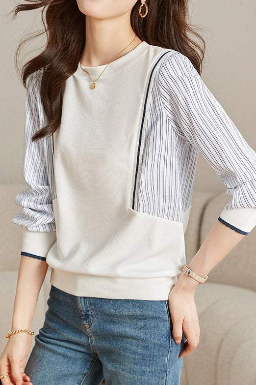 Casual Loose-fit Striped Panel Mock Hoodie - liwisi