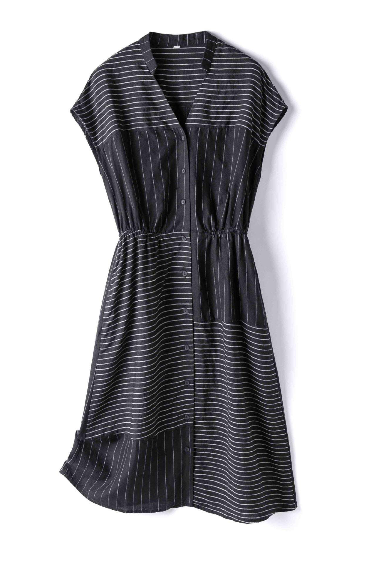 Skipper Collar Striped Docking Linen Dress - liwisi