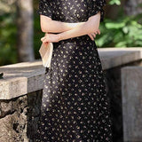 V-Neck Floral Long Tie-Belted Dress - liwisi