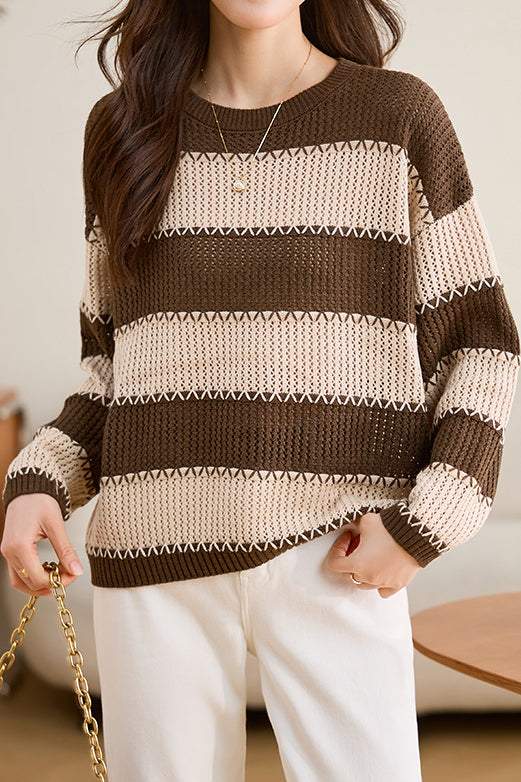 Contrast Color Hollow Out Knit Sweater - liwisi