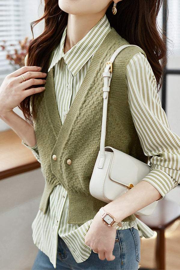 Elegant striped shirt and waistcoat two-piece set - liwisi