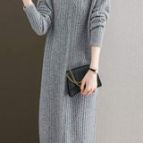 Simple and Comfortable Long Jacquard Knit Dress in 2 Colors - liwisi