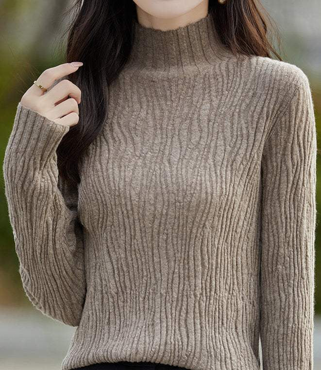 Simple Plain Long Sleeve Round Neck Ruffled Inner Knit - 8 Colors Available - liwisi