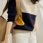 Round Neck Drop Shoulder Bi-Color Sweatshirt - liwisi