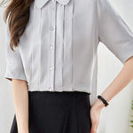 Peter Pan Collar Front Tuck Satin Blouse - 2 Colors Available - liwisi