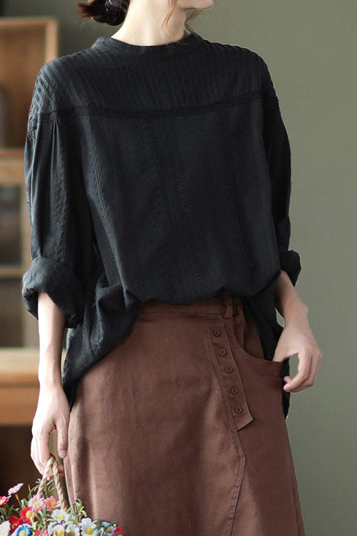 Pintuck Cape Shoulder Jacquard Blouse - 2 Colors Available - liwisi