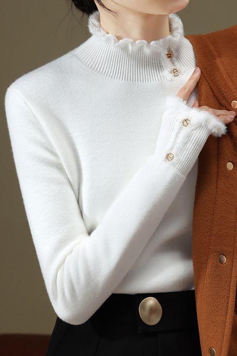 Solid-color Elegant Turtleneck Sweater. - liwisi