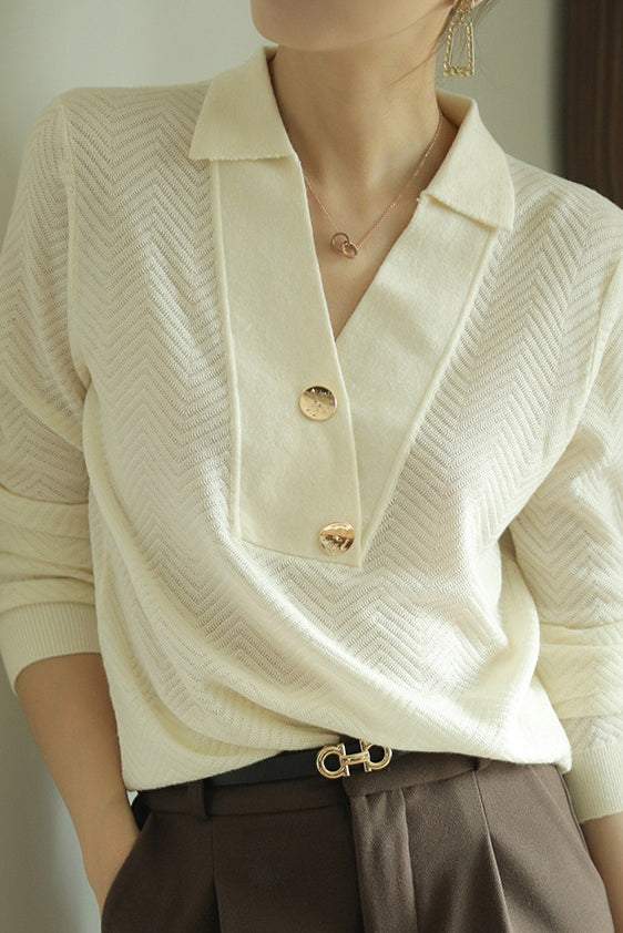 Casual Skipper Collar Button Decor Knit - 2 Colors Available - liwisi