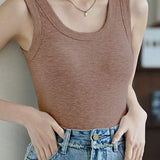 Round Neck Rib Hem Simple Vest - 4 Colors Available - liwisi