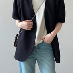 Vネックランタンスリーブシングルプレストジャケット 裏地付 2色入 - liwisi