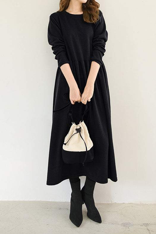 Round Neck Simple Long Maxi Flare Dress - 5 Colors Available - liwisi