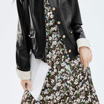 ラウンドネックシンプルレザージャケット 裏地付 2色入 - liwisi