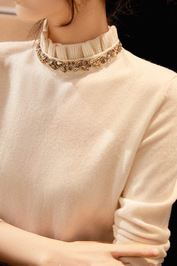 Elegant Ruffle Collar Knit Sweater - liwisi