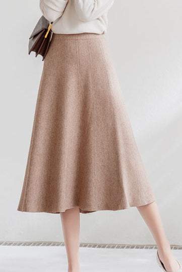 Knit A-Line Flare Long Floral Jacquard Skirt with Elastic Waist - 7 Colors Available - liwisi