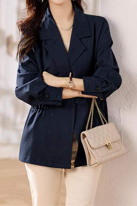 Notch Lapel Collar Drop Shoulder Jacket - 2 Colors Available - liwisi