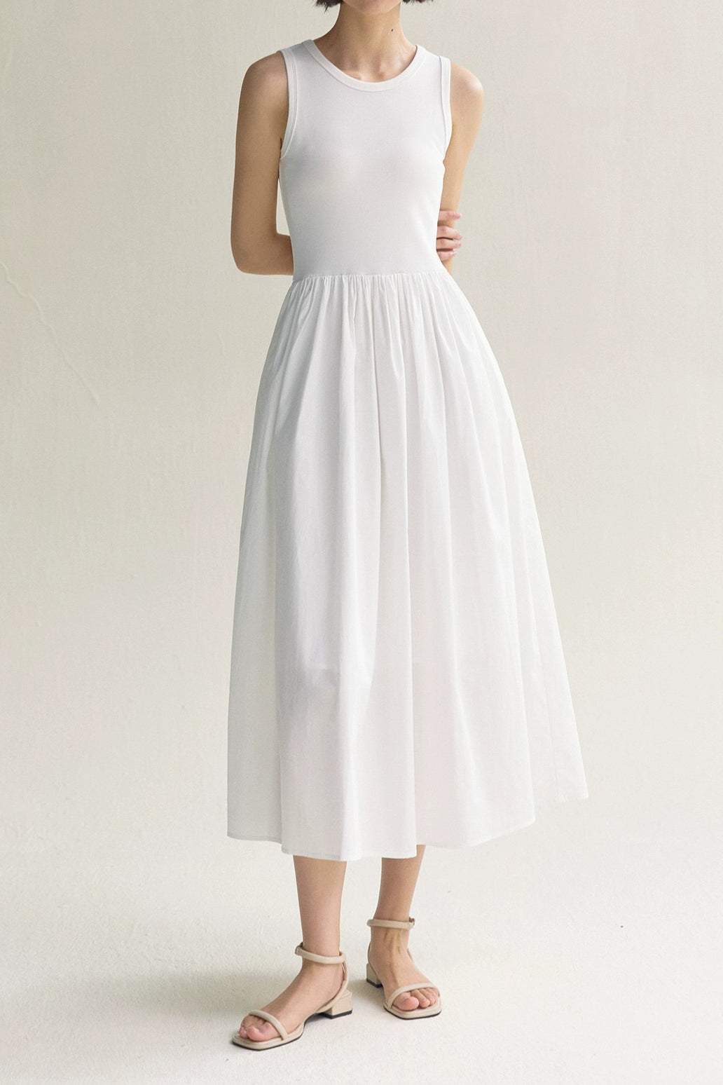 Round Neck Docking Maxi Tank Dress with Lining - 3 Colors Available - liwisi