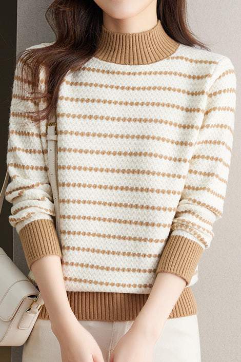 Half Turtleneck Striped Knitted Top - liwisi