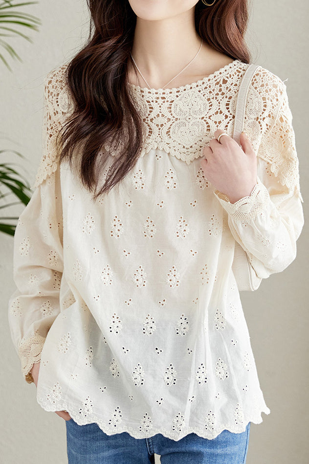 Lace hollowed-out shirt - liwisi