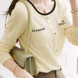 Pocketed Round Neck Black Edge Knit - liwisi
