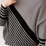 Round Neck Drop Shoulder Striped Contrast Knit - 5 Colors Available - liwisi