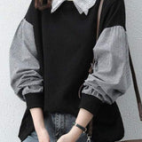 Mixed Material Chelsea Collar Embroidered Lace Decor Sweatshirt - 3 Colors Available - liwisi