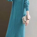 Simple and Comfortable Long Jacquard Knit Dress in 2 Colors - liwisi