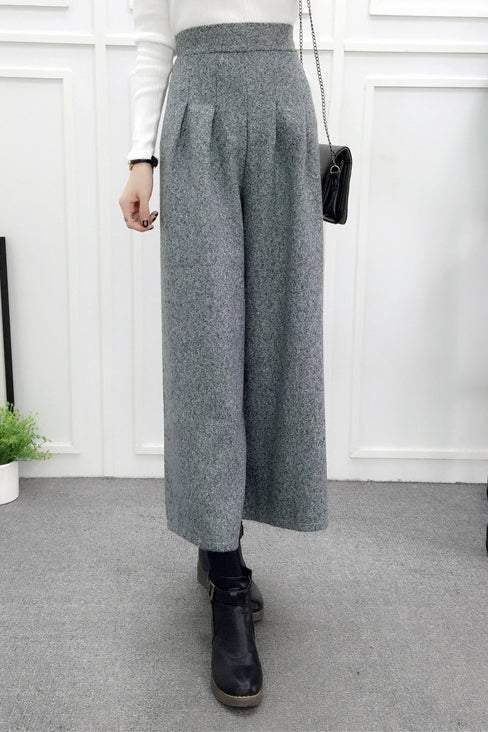 High-Waisted Casual Wool Wide-Leg Trousers - liwisi