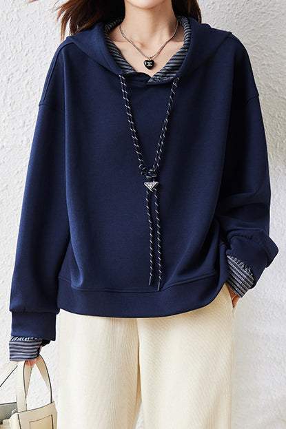 Hooded drawstring long-sleeved sweatshirt - liwisi