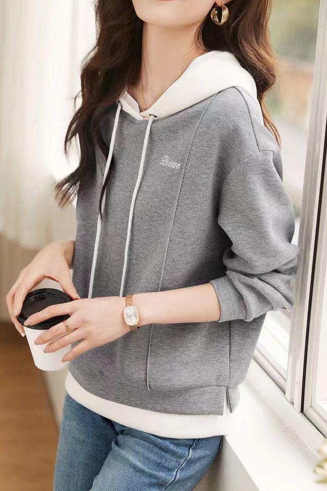 Color Block Drawstring Hooded Faux Layered Sweatshirt - liwisi