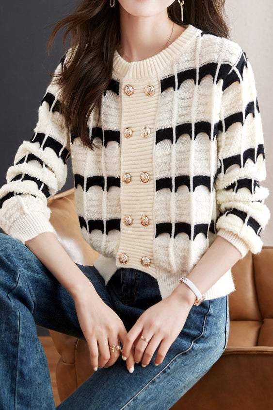Fashionable Color Block Striped Knit Cardigan - liwisi