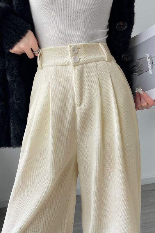 High-Waisted Straight-Leg Chenille Wide-Leg Pants - liwisi