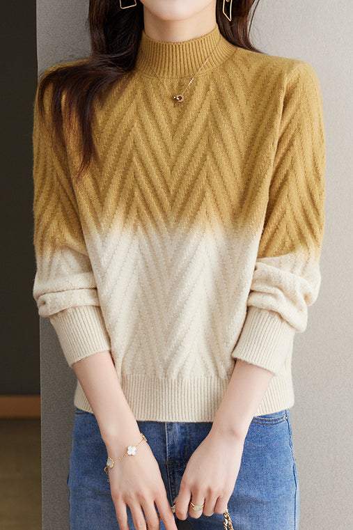 Half-high collar knitted base layer shirt with hidden pattern - liwisi