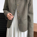 ラウンドネックストレートテーラードジャケット 裏地付 2色入 - liwisi