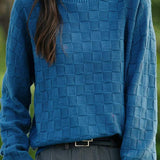 Half turtleneck solid-color sweater with square decorations - liwisi